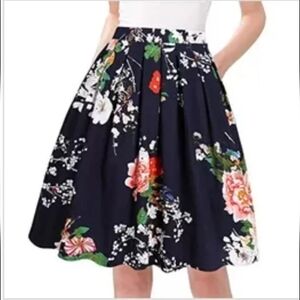 Grace Karin Navy Blue Floral Print Skirt